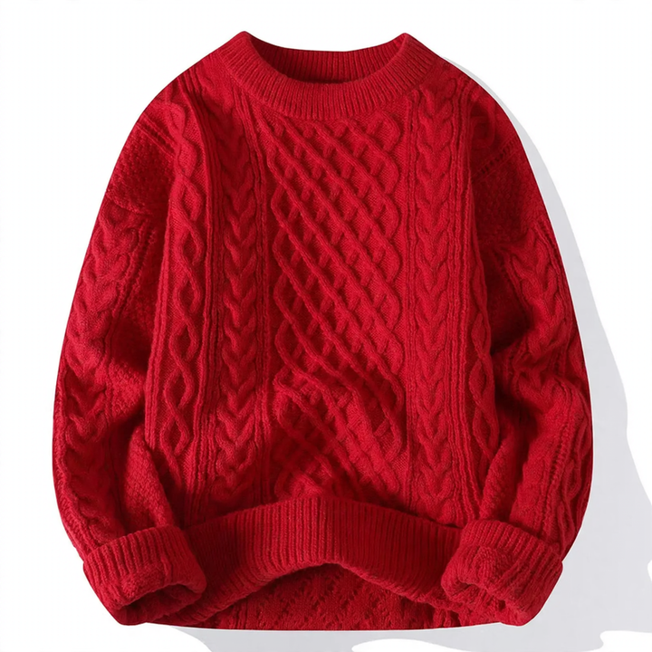 Coarse knit pullover with cable pattern for men