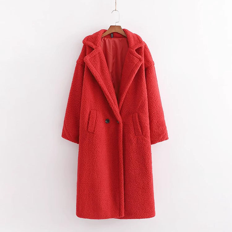 Women’s Teddy Coat, mid-length, with large lapels
