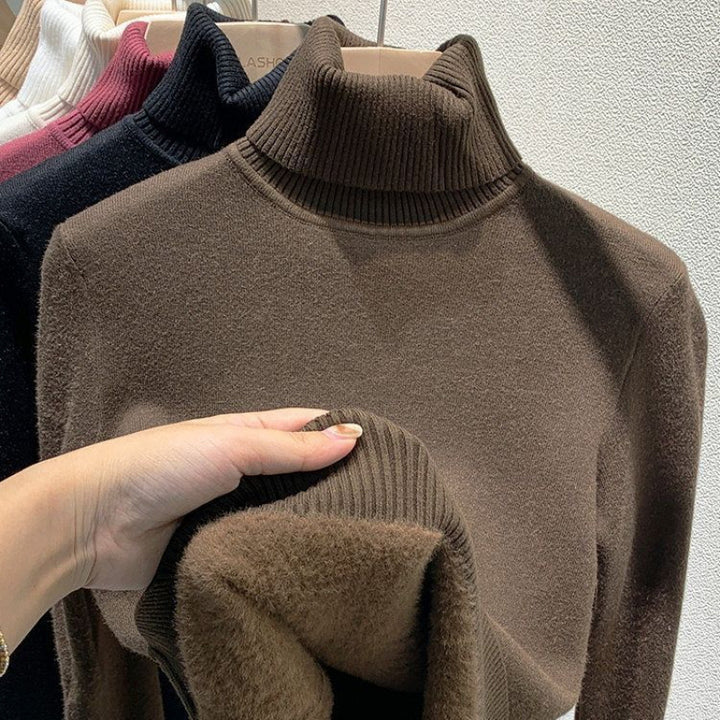 Women's turtleneck sweater, lined, knit
