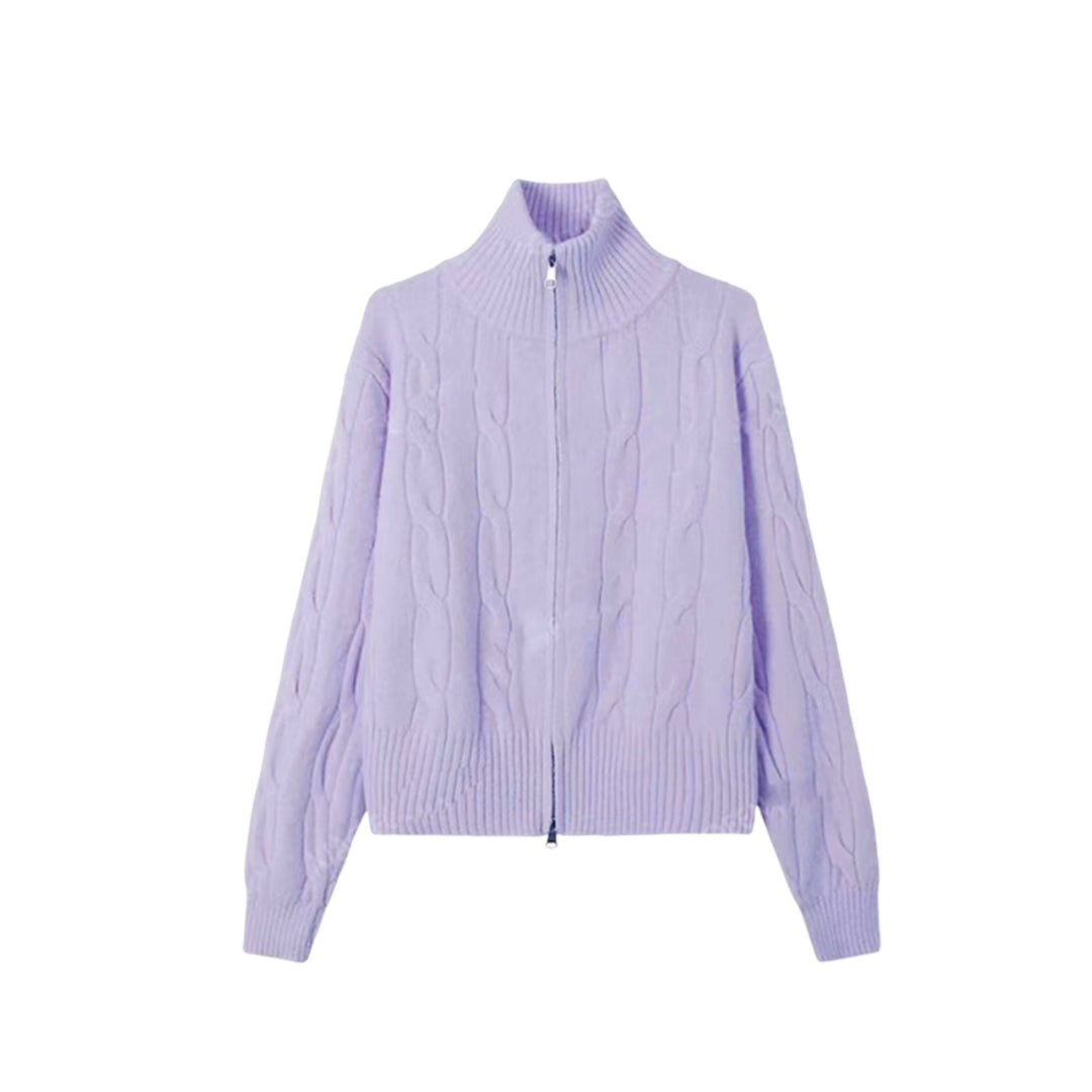 Women's cardigan with zipper and cable pattern