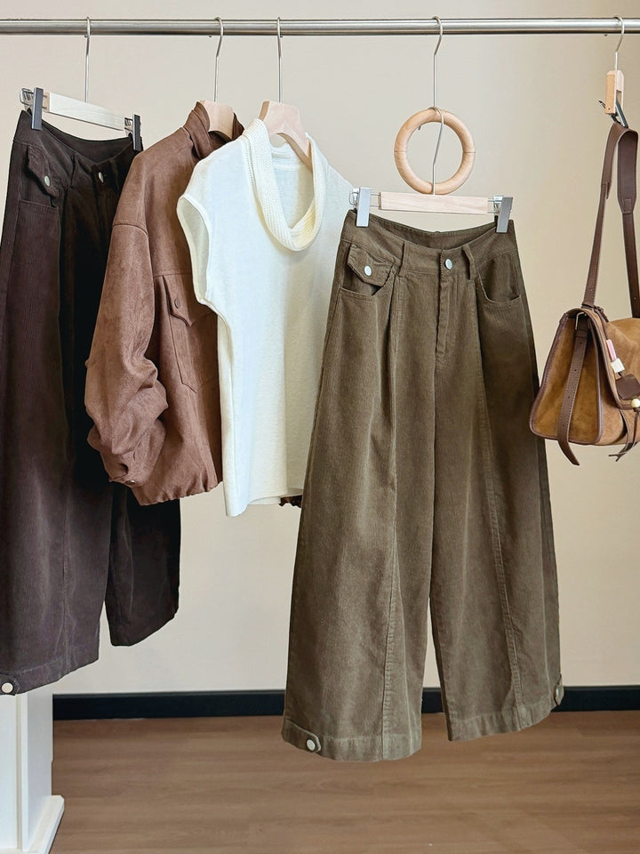 Women's corduroy pants, 7/8 length, wide leg