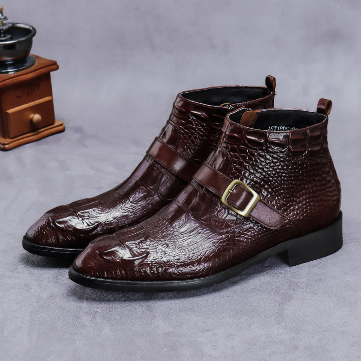 Men's boots made of calfskin leather with crocodile embossing