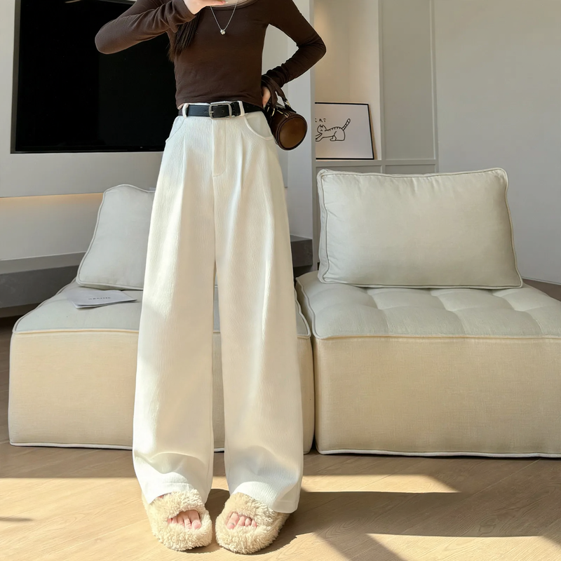 Women's corduroy trousers, wide cut, high waisted