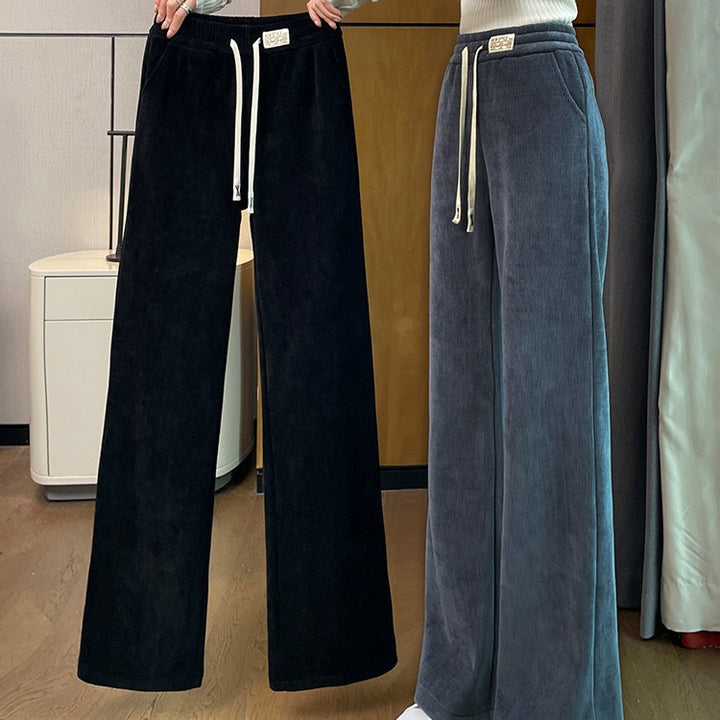 Chenille-Cord-Wide Trousers for Women, lined