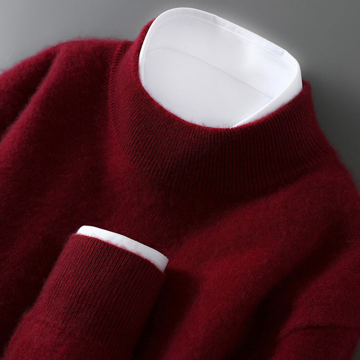 Men's wool sweater, half collar, knit, loose fit