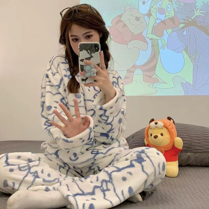 Women's pajamas, flannel, long-sleeved, playful design
