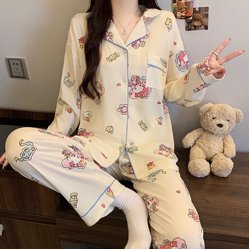 Women's Pajama Set, long-sleeved with heart pattern