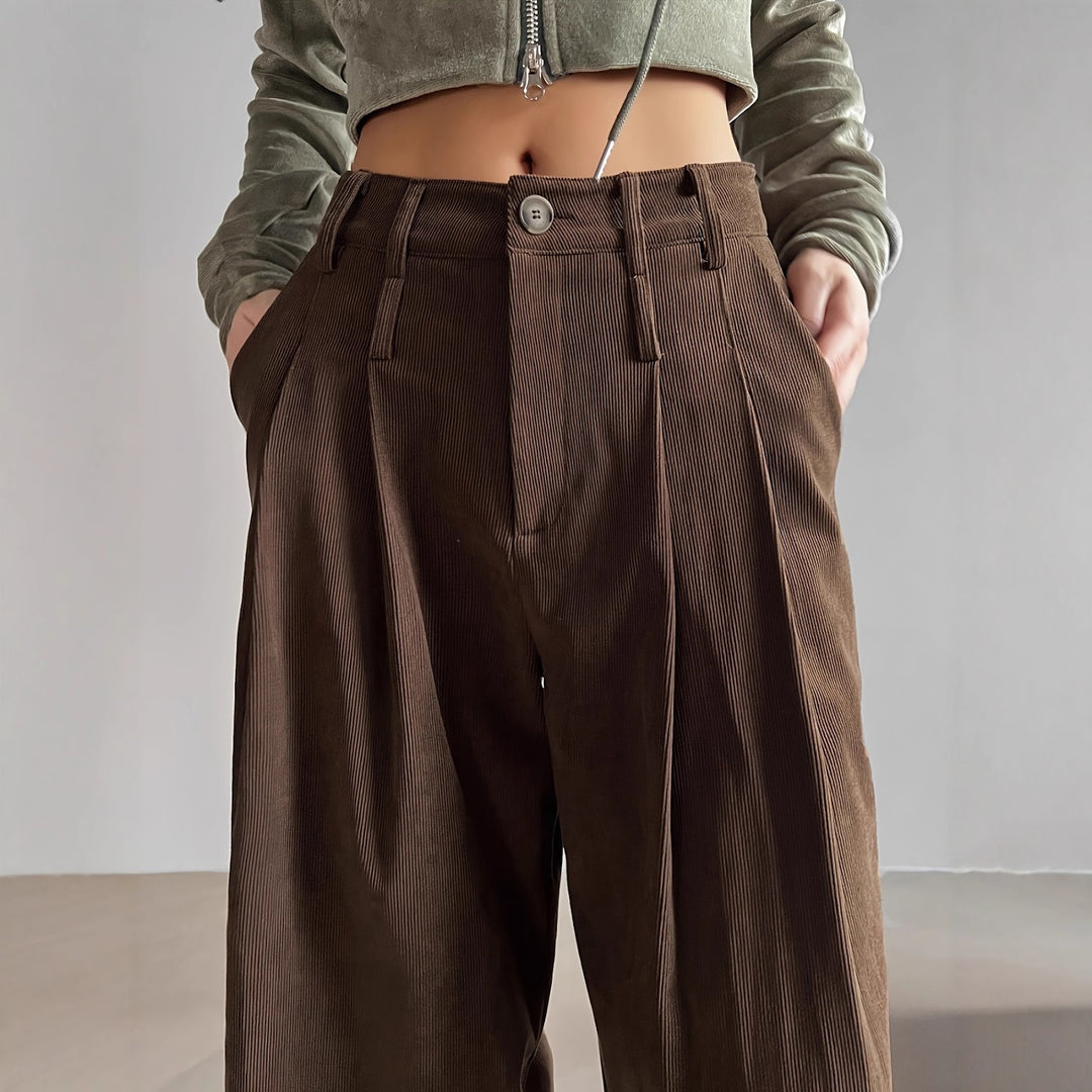 Women's corduroy pants with wide leg and pleats