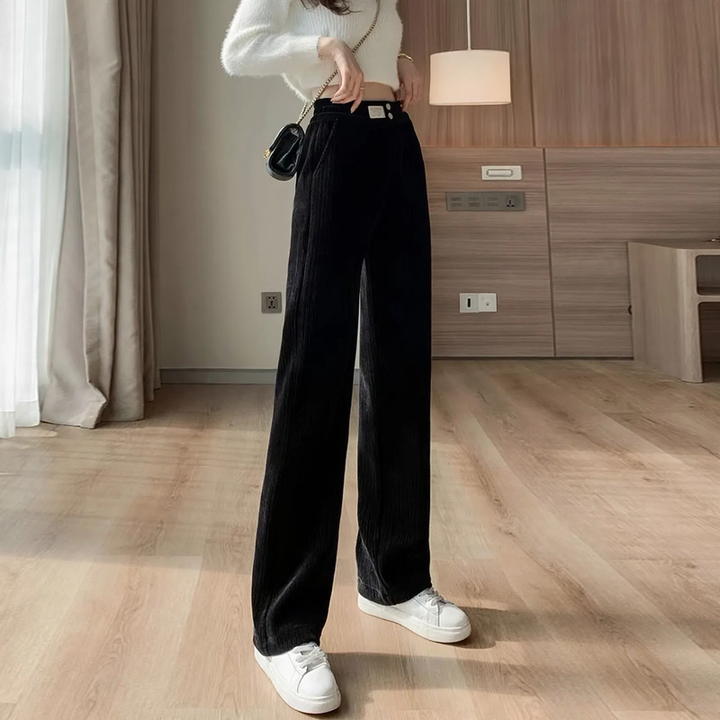 Chenille pants with wide legs, high waisted
