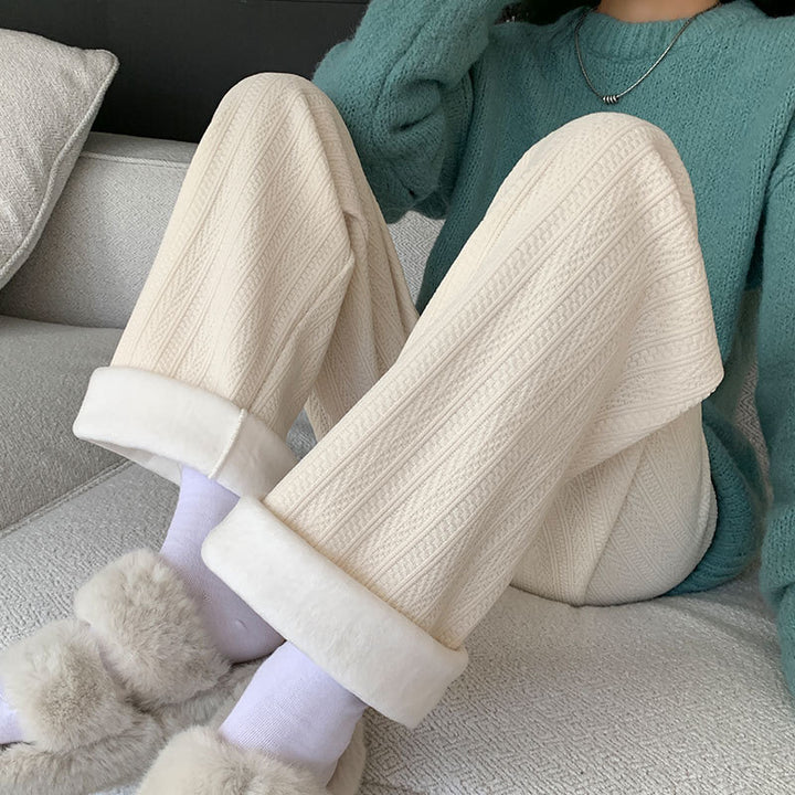 Chenille wide leg trousers for women, straight cut, autumn/winter