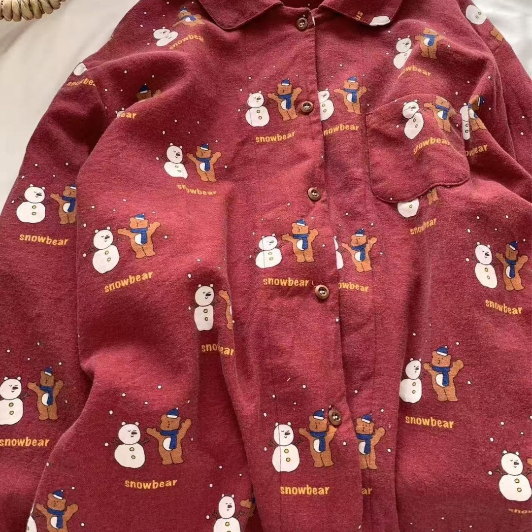 Women's Pajama Set, Flannel Look, Long Sleeve, with Christmas Motif