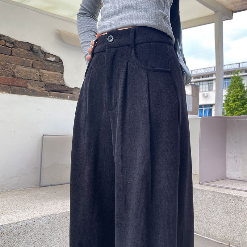 Quilted corduroy pants with wide leg, high waist