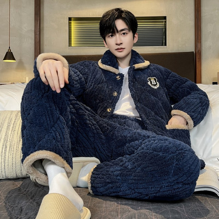 Padded men's pajamas, triple-layered, extra warm