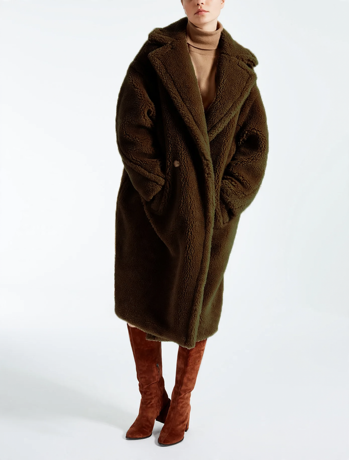 Women’s faux lambskin coat, mid-length, lined