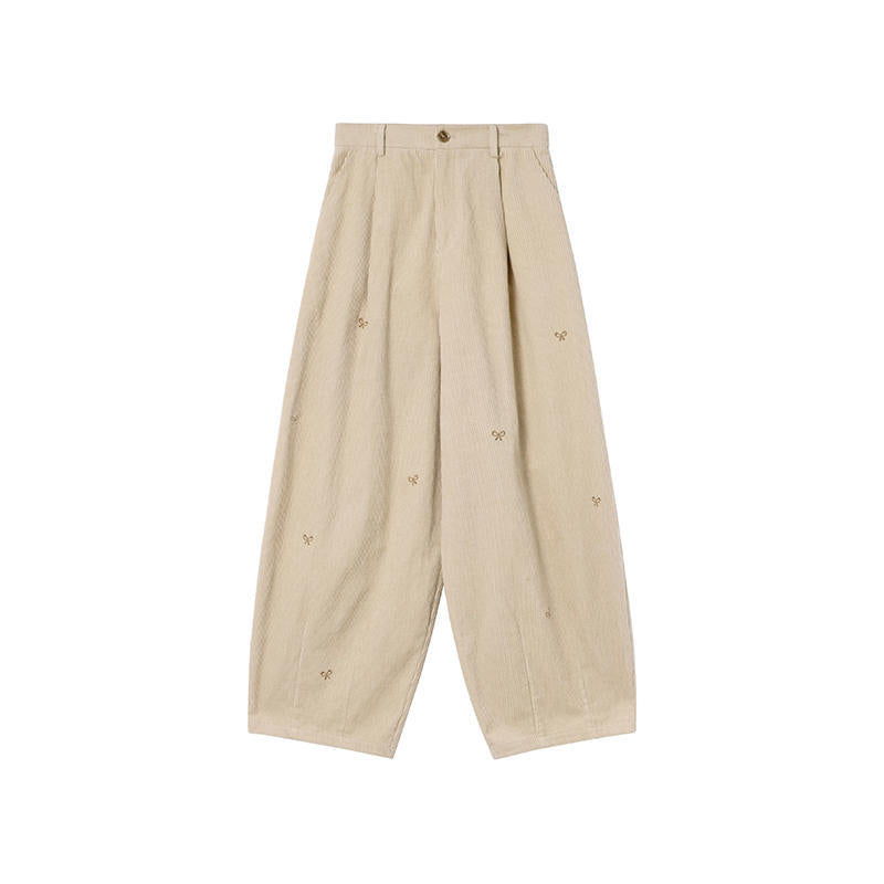 Cord pants with embroidery, 7/8 length