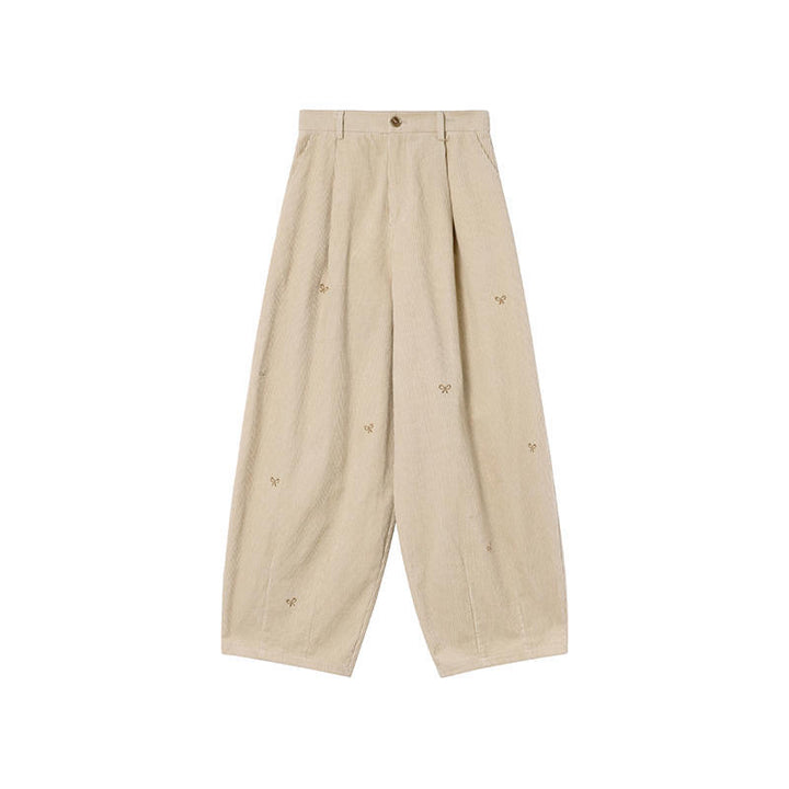 Cord pants with embroidery, 7/8 length