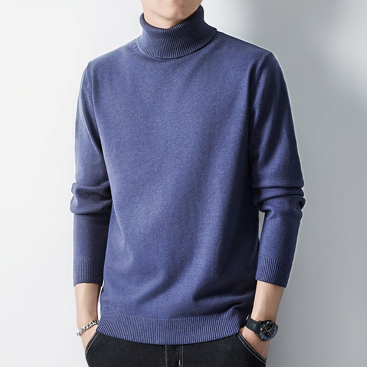 Men's knit sweater with high collar, body-hugging