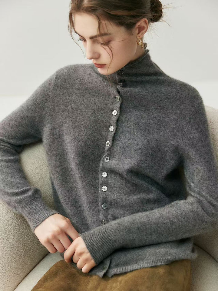 Women's cardigan with roll neck, reversible