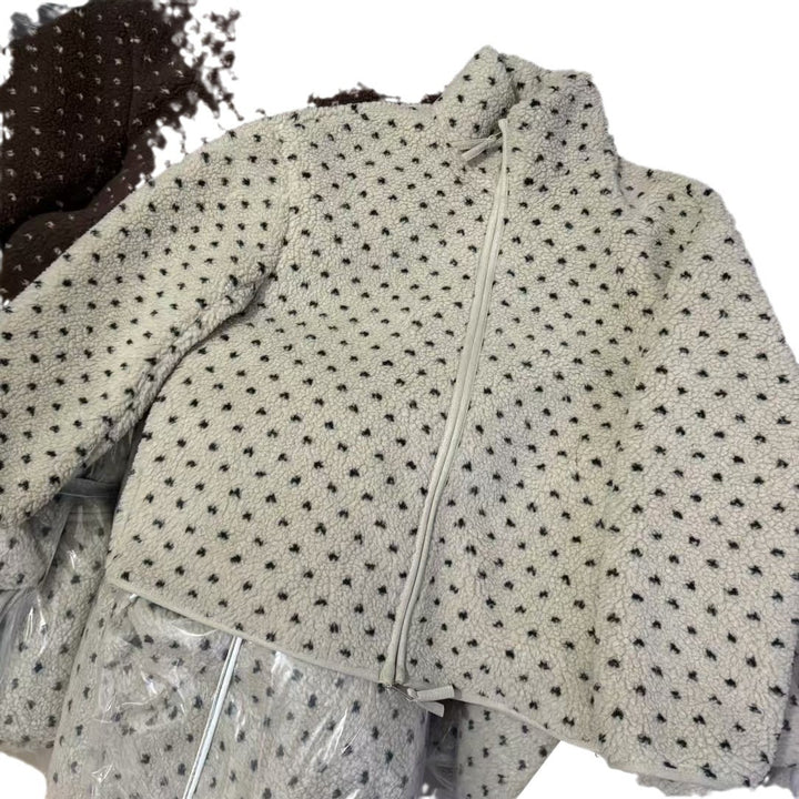 Dotted lamb fleece jacket with zipper