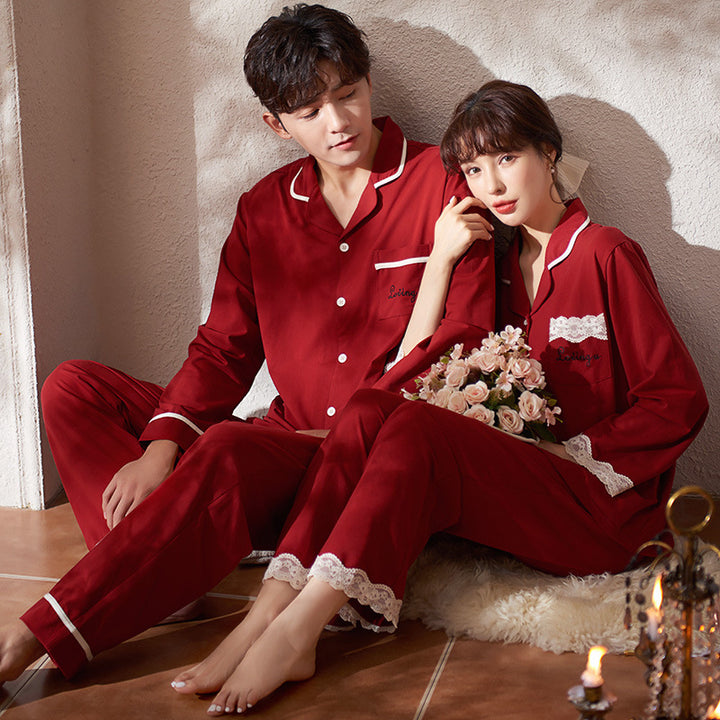 Pair pajama set made of cotton, festive design