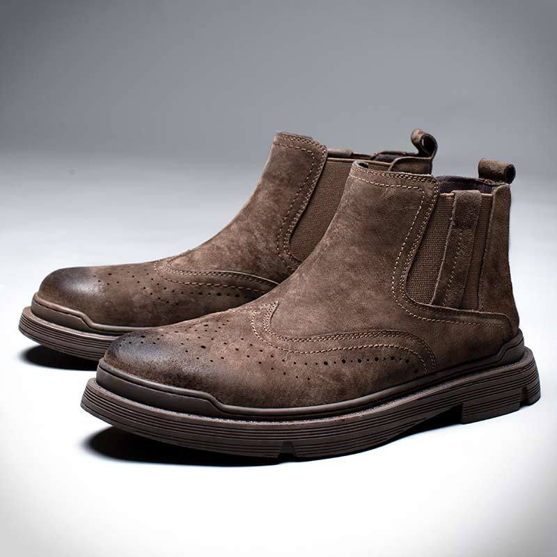 Men's Chelsea boots made of leather, lined, flat