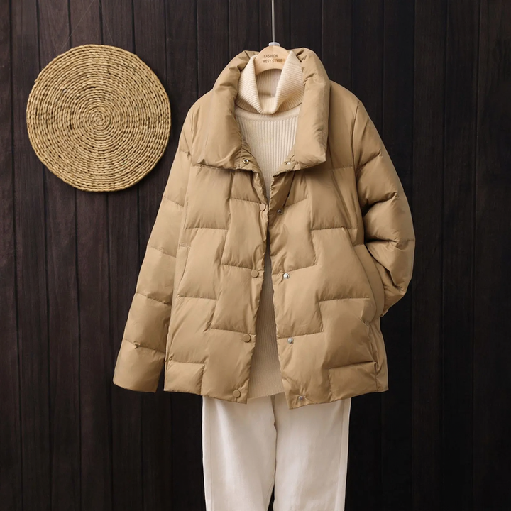 Light women's down jacket, short, loose fit