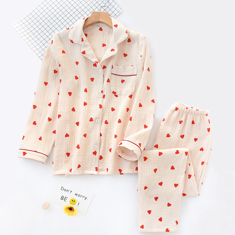Women's cotton pajamas with heart pattern