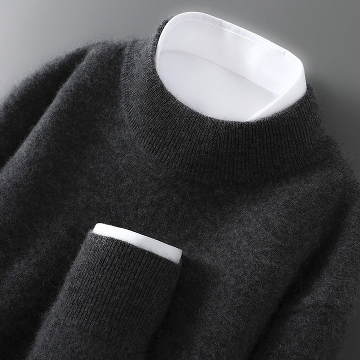 Men's wool sweater, half collar, knit, loose fit