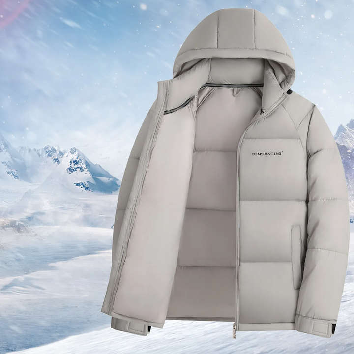 Padded men's quilted jacket, short, with stand-up collar