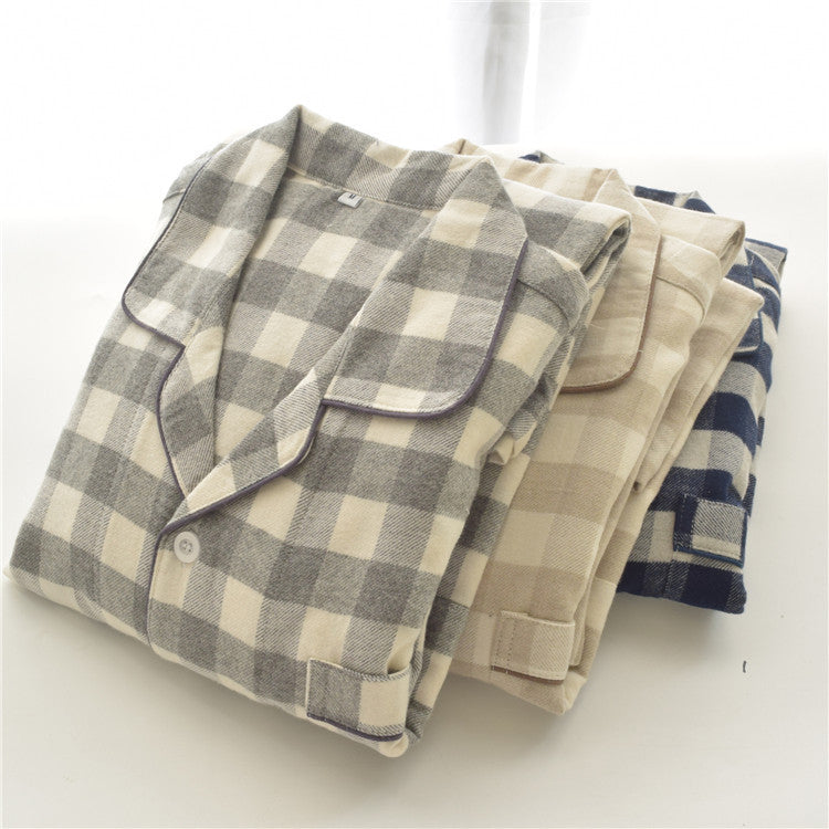 Classic plaid pajamas set for couples, long-sleeved