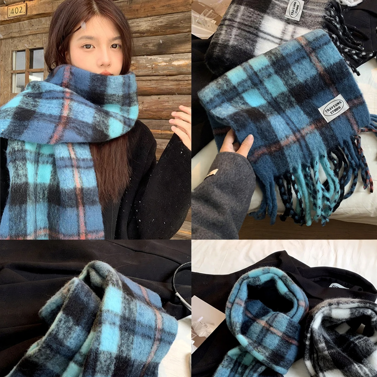 Checked wool scarf for women and men