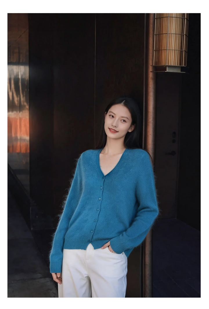 Women's cardigan, round neck, brushed
