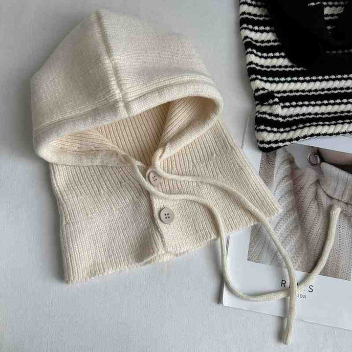Knit hat with scarf, solid color, warm, 2-in-1 set