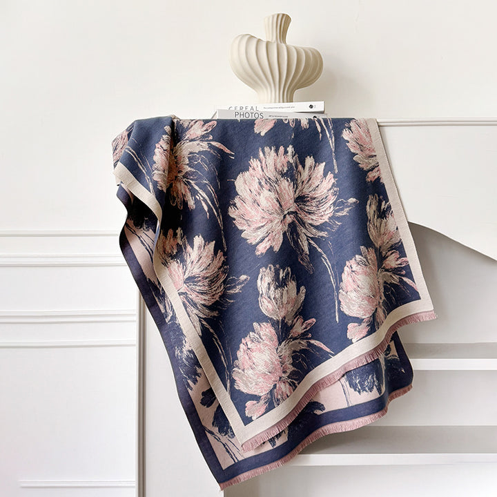 Jacquard scarf with landscape motif, art cashmere, 180x65 cm