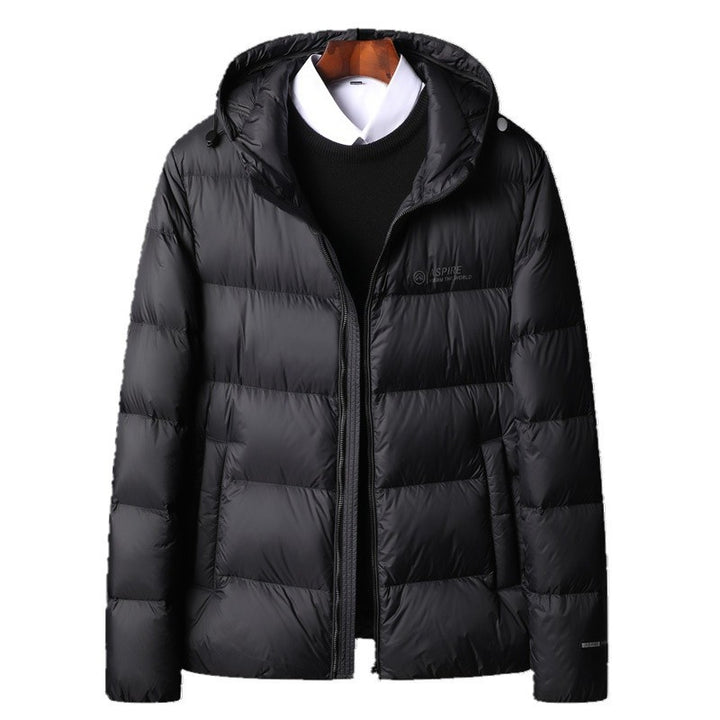 Warm men's down jacket, simple design