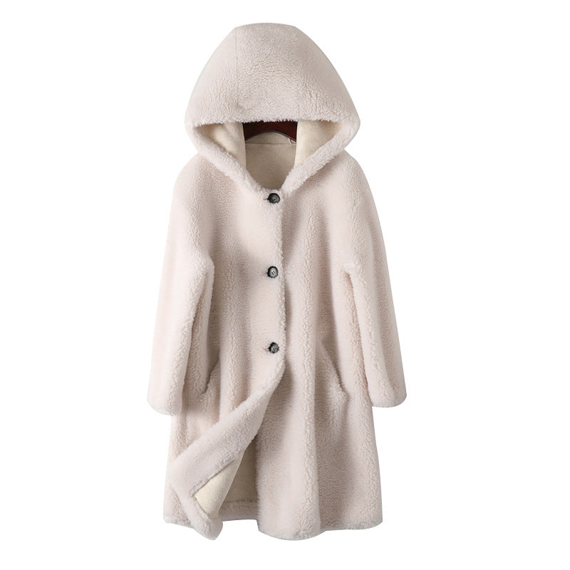 Women's Lambskin Coat, embossed, with hood