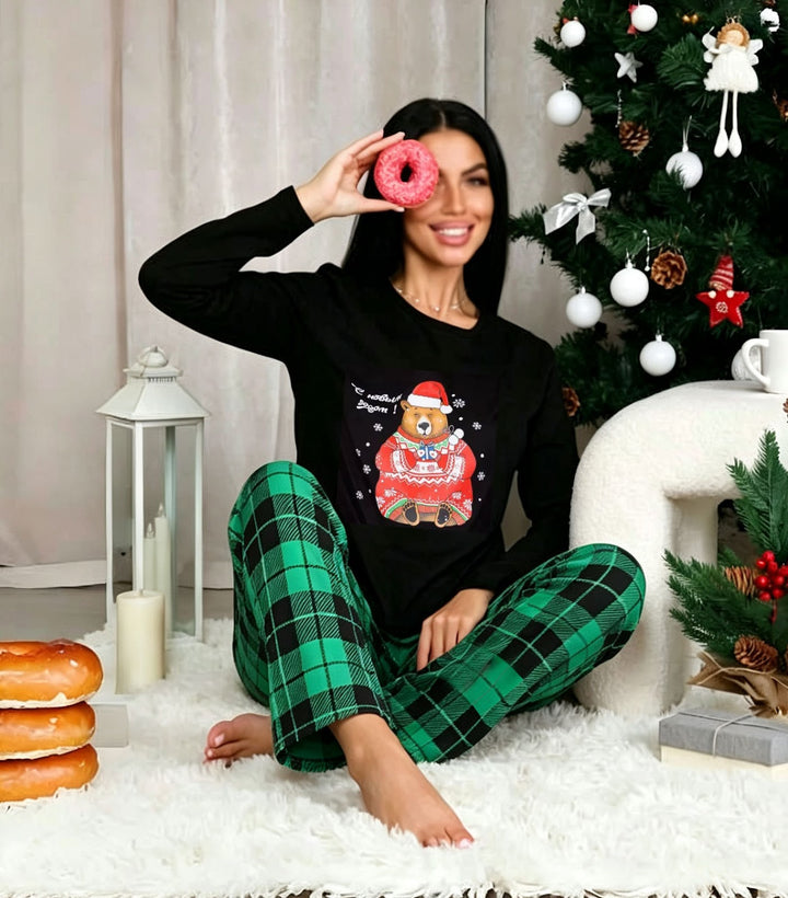 Women's Pajama Set, Long Sleeve, Checkered, for Cozy Hours
