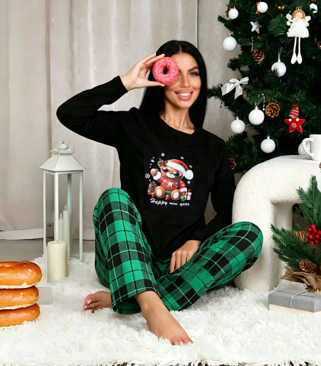 Women's Pajama Set, Long Sleeve, Checkered, for Cozy Hours