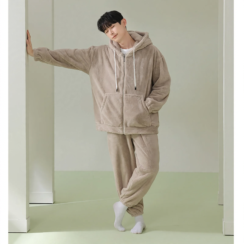 Padded hoodie pajamas with zipper, unisex