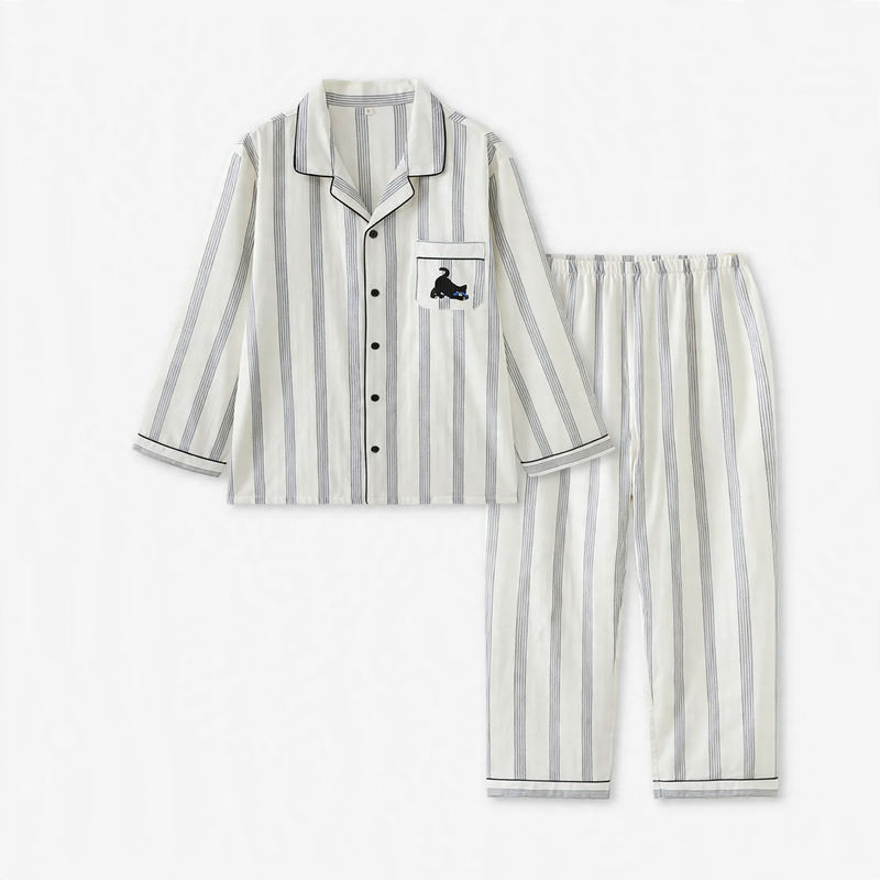 Cotton pajama set for couples, striped