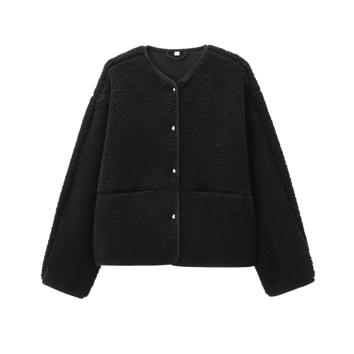 Women Teddy fleece Jacket, Round neck, plain