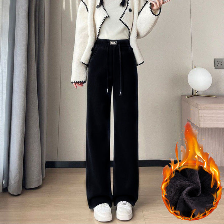 Fleece-lined corduroy wide trousers for women, extra warm