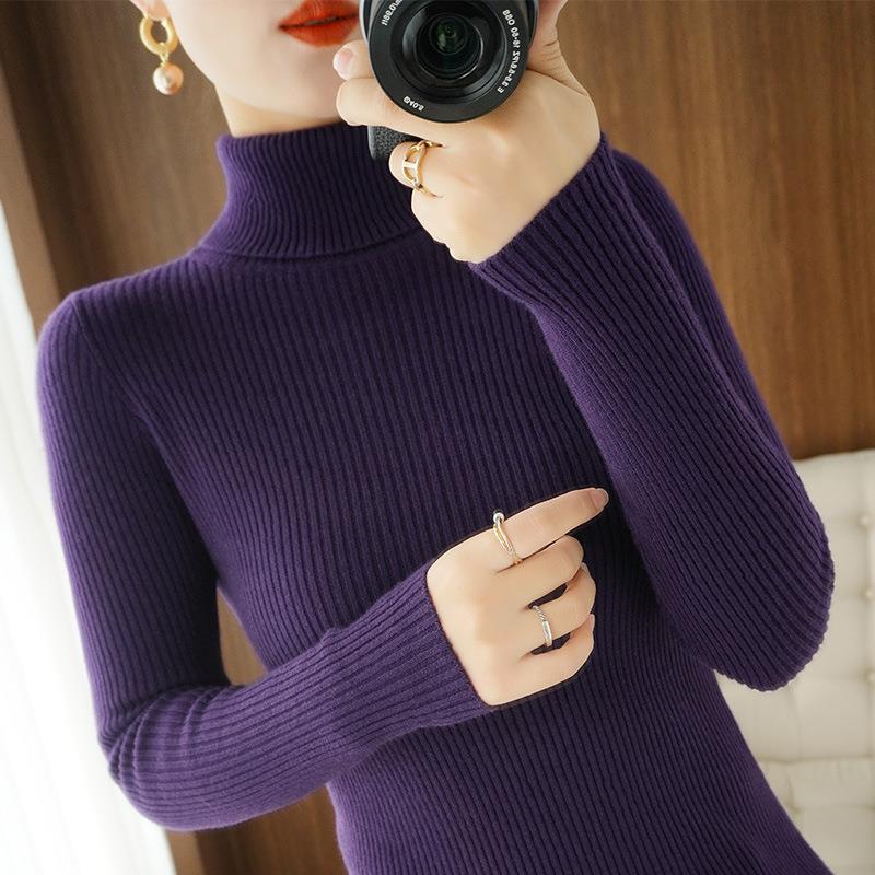 Women's turtleneck sweater, ribbed, slim fit