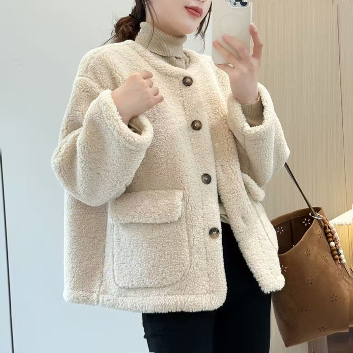 Padded lamb fleece jacket in elegant style