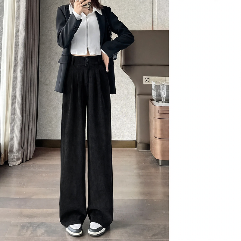 Women's corduroy trousers, padded, straight cut