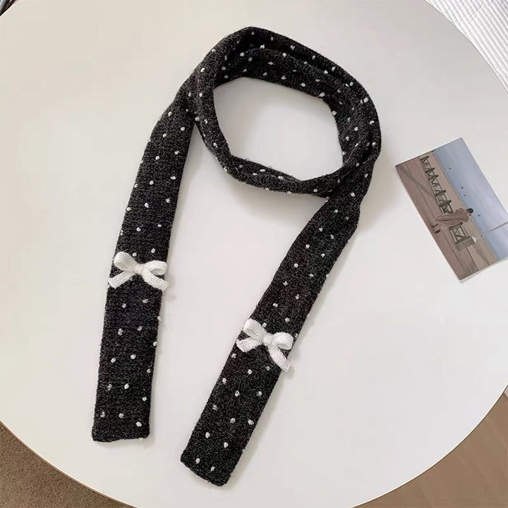 Knitted hat and scarf set with polka dot pattern