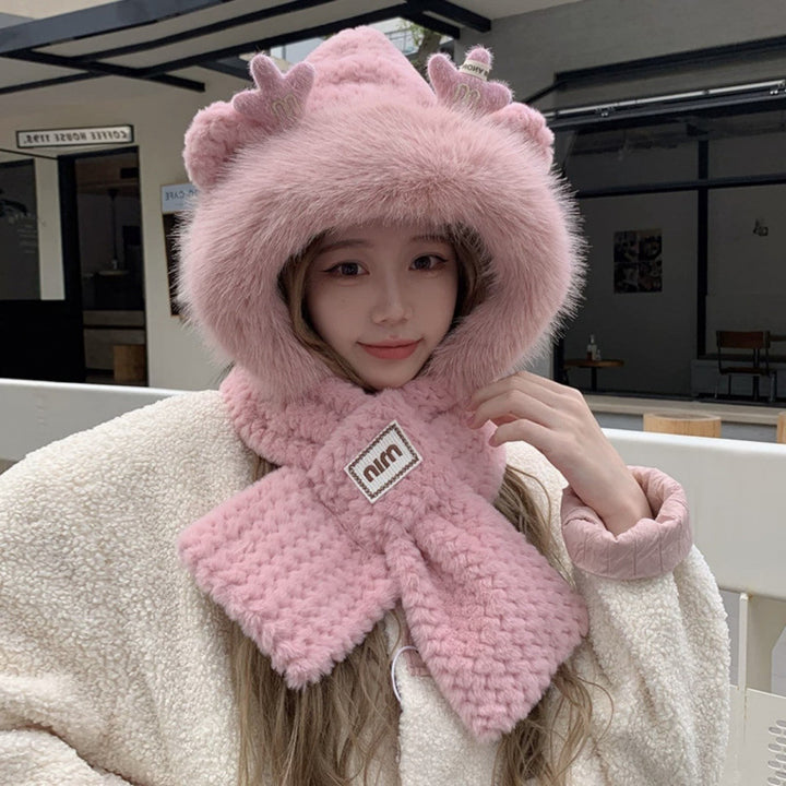 Padded hooded cap with integrated scarf