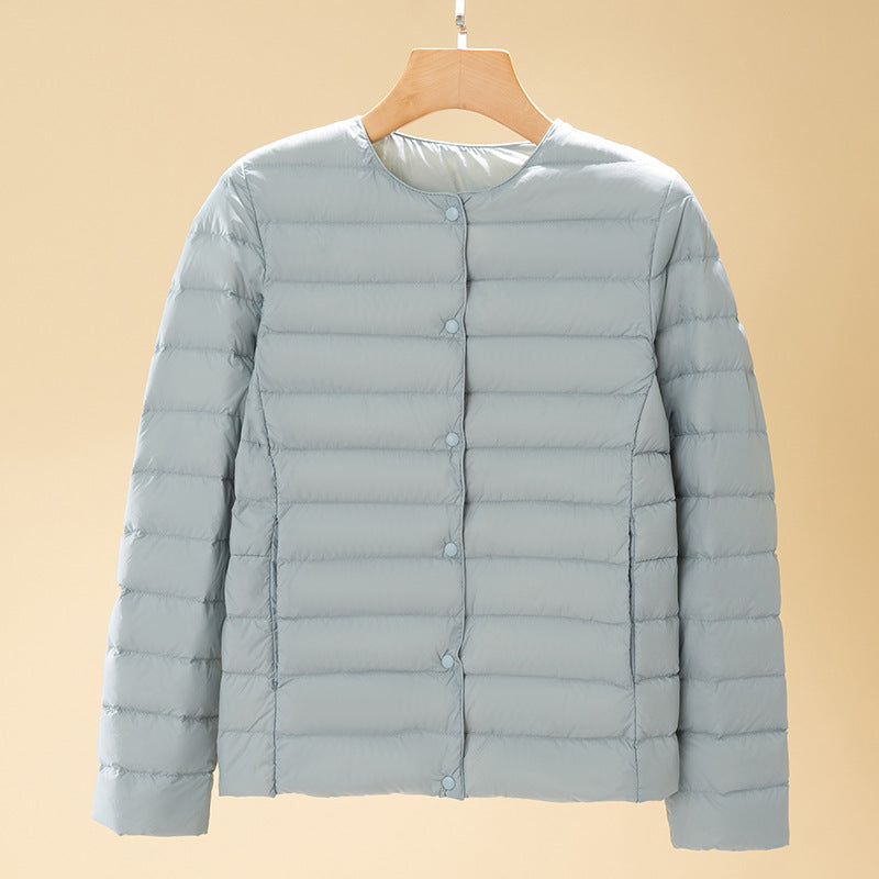 Light women's down jacket, short, with duck down