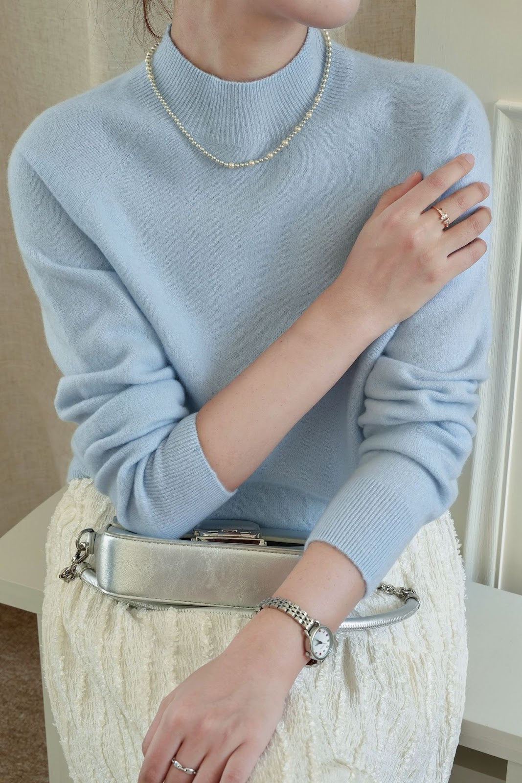 Women's wool sweater, crew neck, loose fit