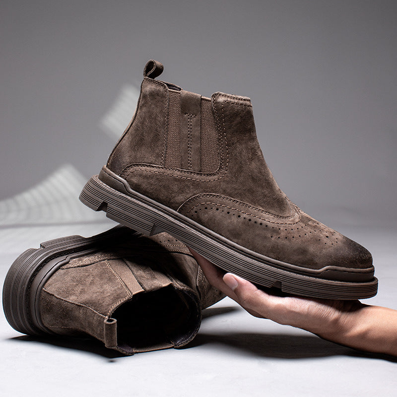 Men's Chelsea boots made of leather, lined, flat